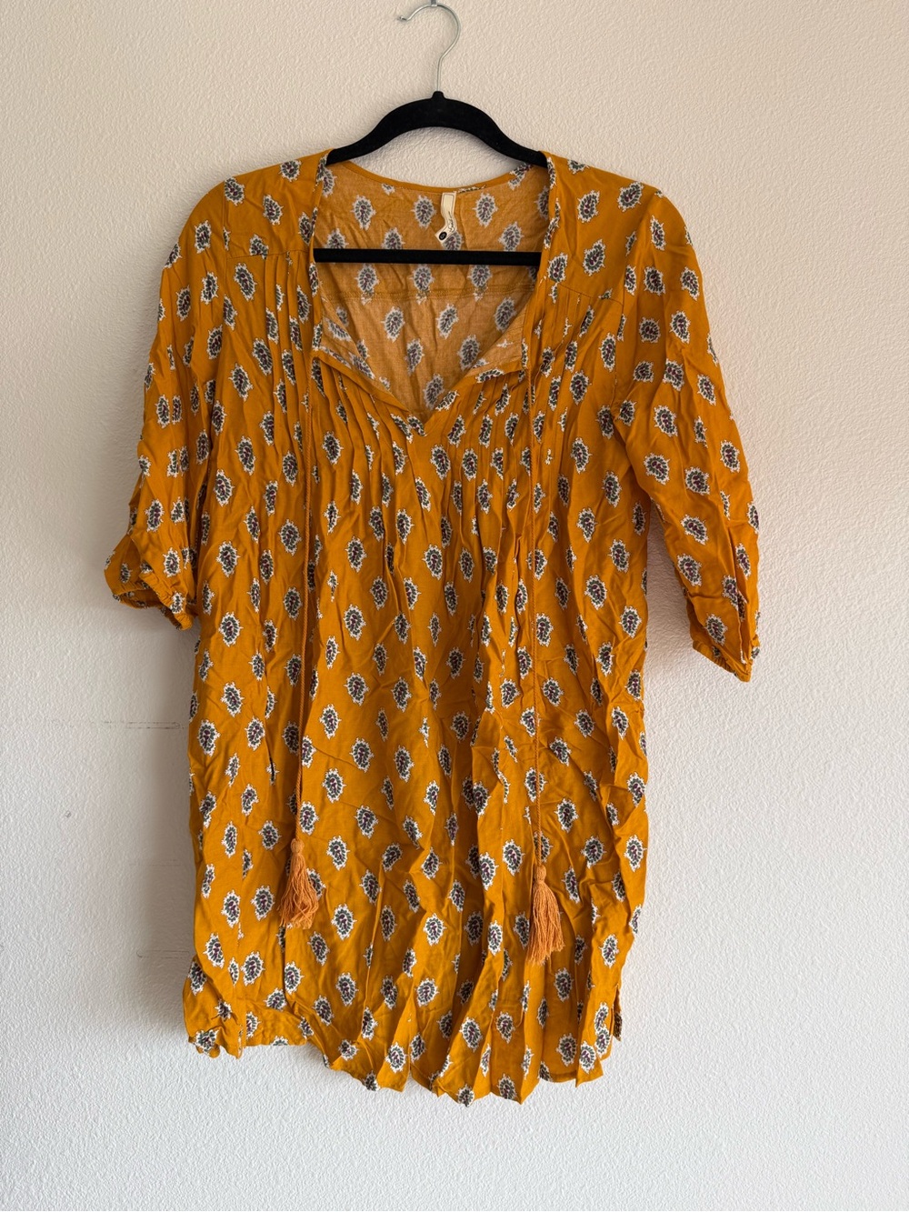 Sybilla Women's Mustard yellow Printed Boho tunic dress